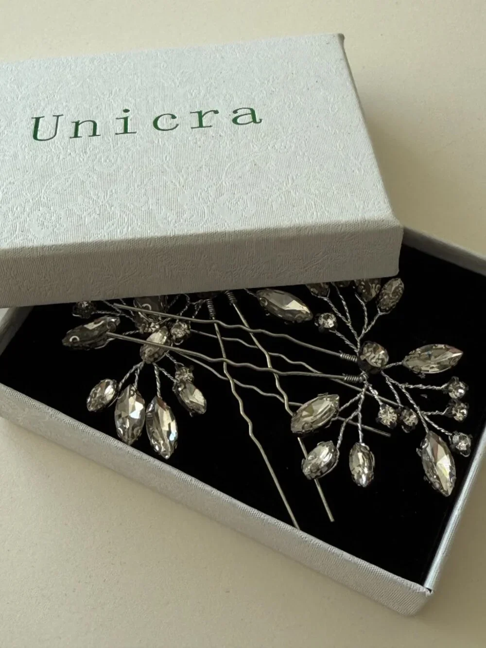 UNICRA Set of 3 Crystal Bridal Hair Pins Silver Rhinestone Wedding Updo